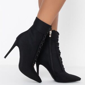 Azalea Wang Black Satin Lace-Up Pointed Toe Booties Size 8